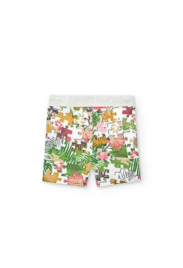 Printed flamé plush Bermuda shorts for baby boys in green