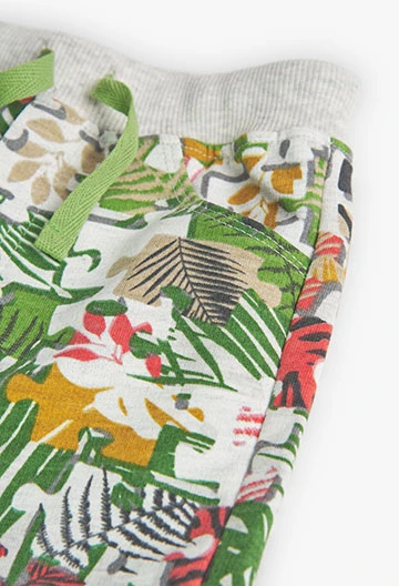 Printed flamé plush Bermuda shorts for baby boys in green