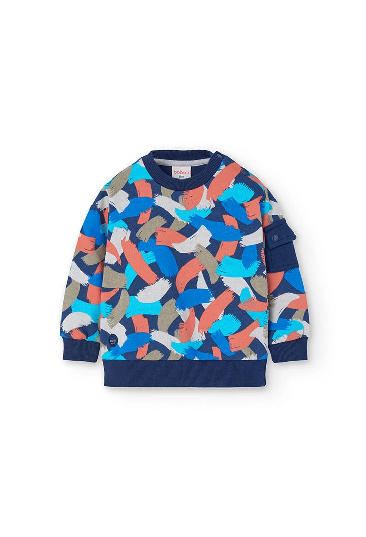 Sweatshirt de pelfa de bebé menino estampada em azul-marinho