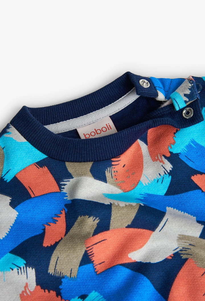 Sweatshirt de pelfa de bebé menino estampada em azul-marinho