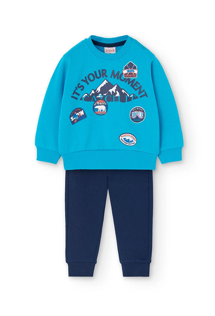 Baby boy fleece set: sweatshirt and trousers in blue