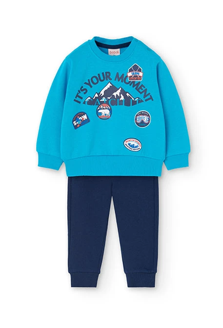 Ensemble en peluche pour bébé garçon, sweat-shirt et pantalon en bleu