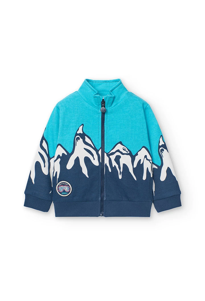 Plush jacket for baby boy in blue with print