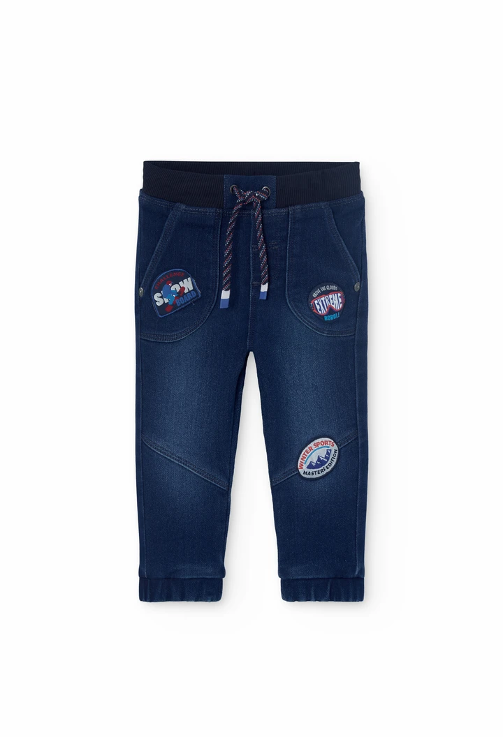 Dark blue denim trousers for baby boy