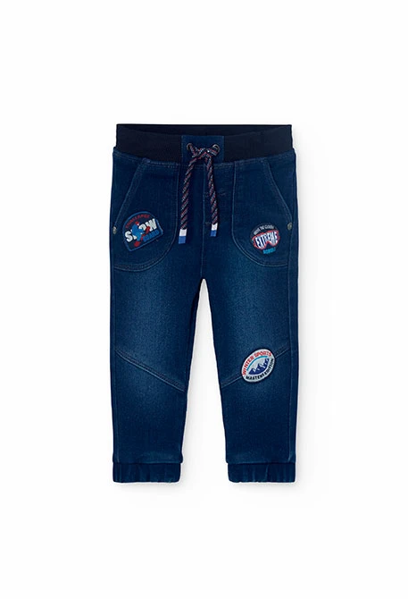 Dark blue denim trousers for baby boy