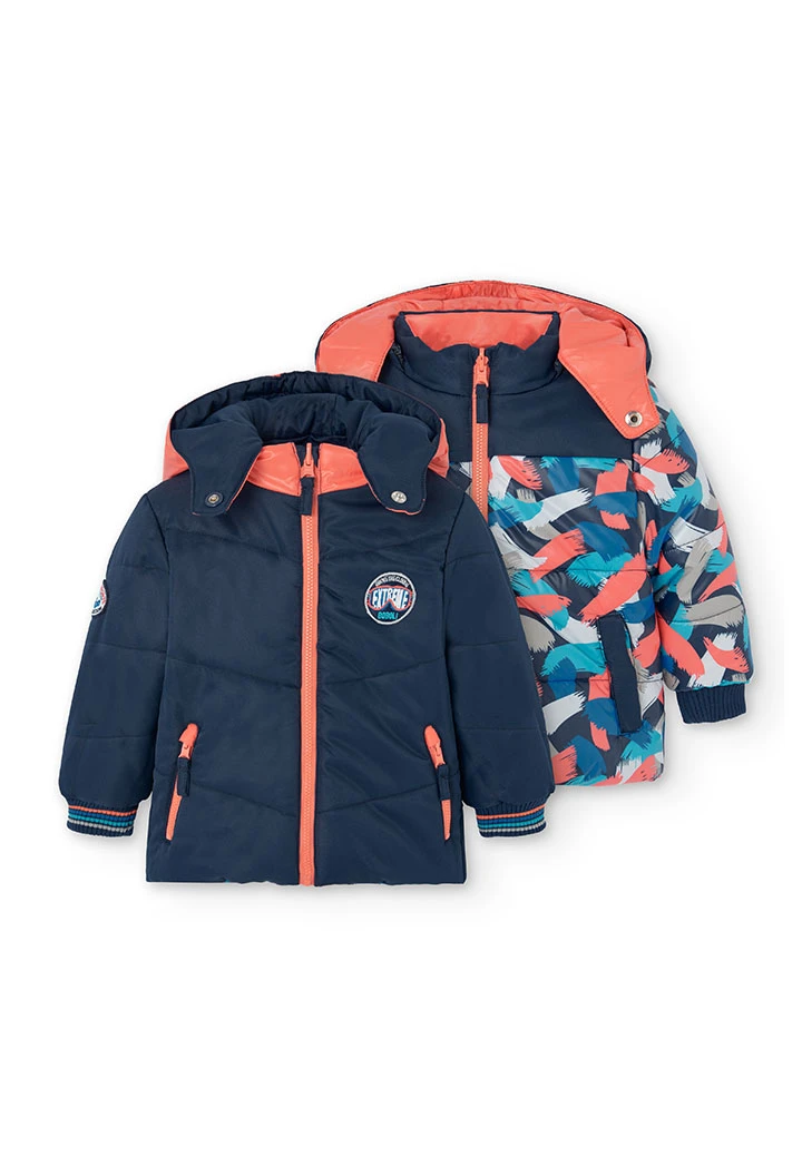 Parka reversibile per neonato stampata blu navy