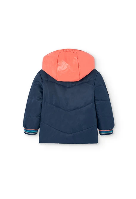 Reversible parka for baby boy in navy blue print