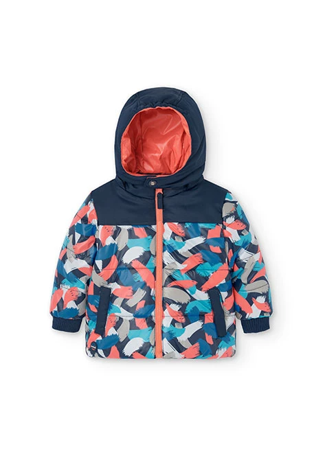 Parka reversibile per neonato stampata blu navy