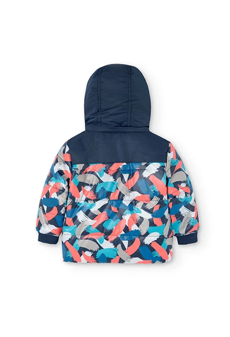 Parka reversibile per neonato stampata blu navy