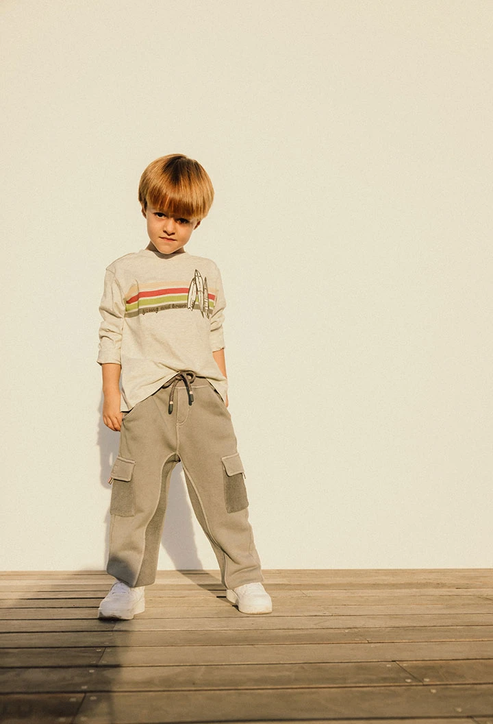 T-shirt de malha para bebé menino em cor cru com estampado