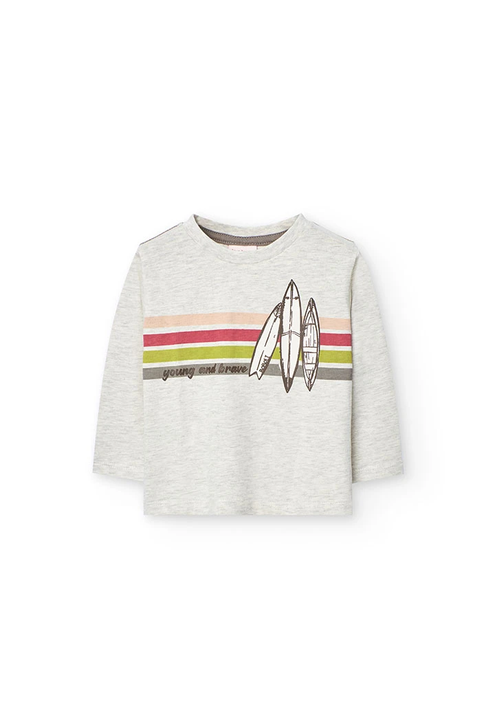 T-shirt de malha para bebé menino em cor cru com estampado