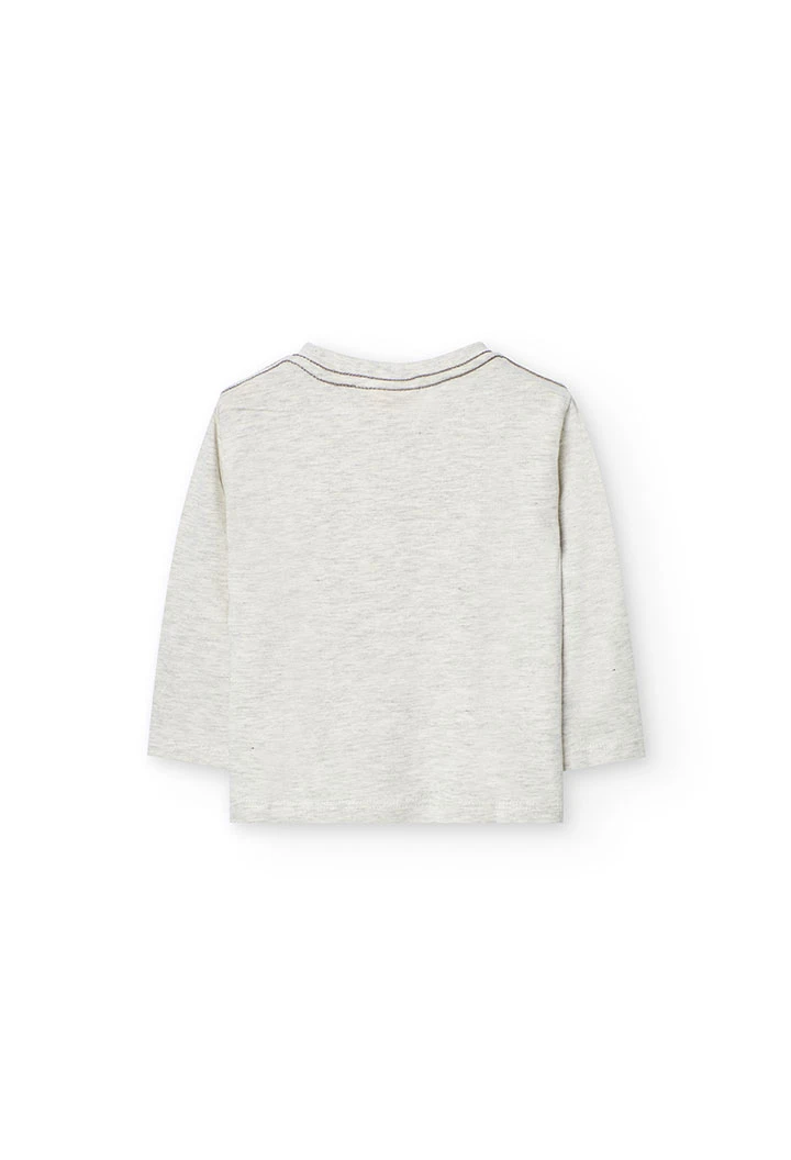 T-shirt de malha para bebé menino em cor cru com estampado