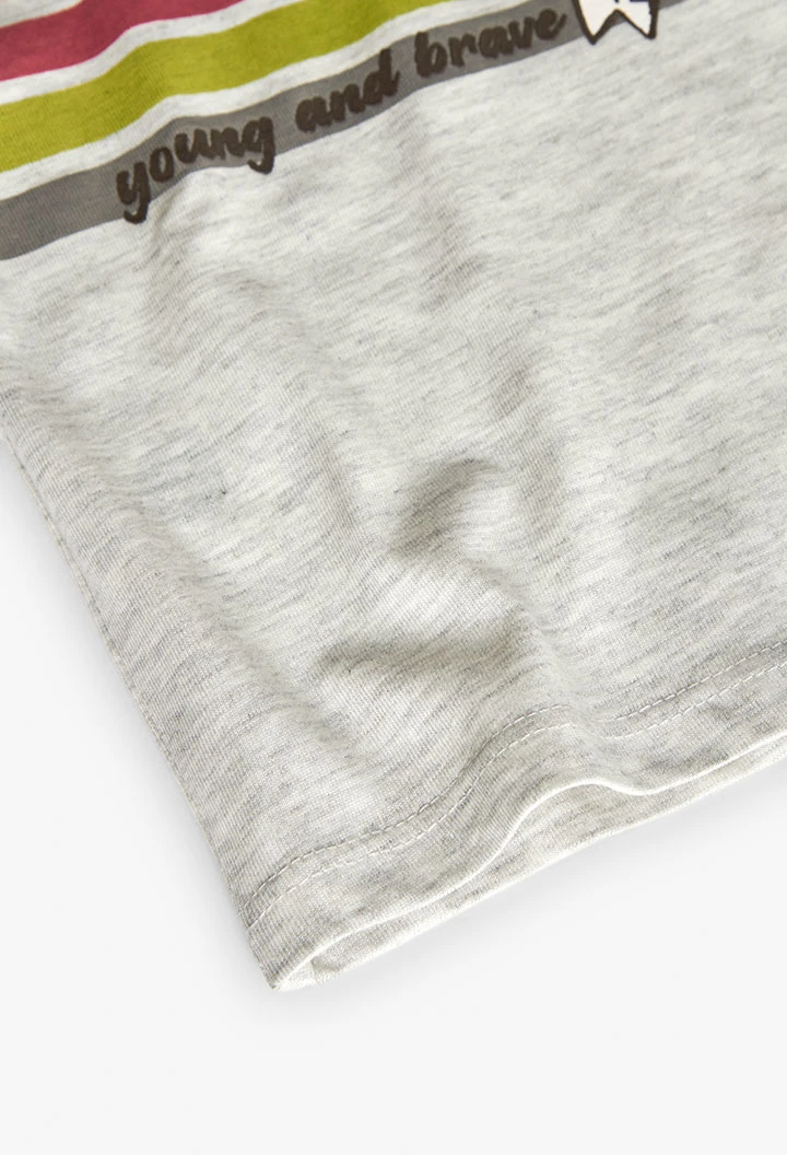 Maglietta in maglia per neonato color crema con stampa.