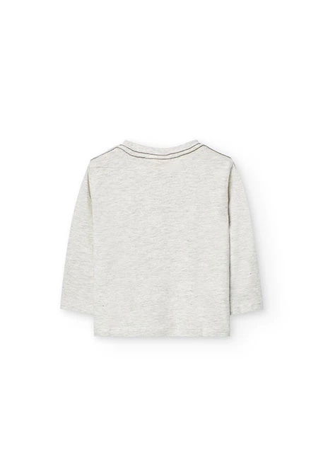 T-shirt de malha para bebé menino em cor cru com estampado