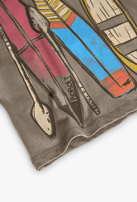 Camiseta de malha para bebé menino em cor castanha.
