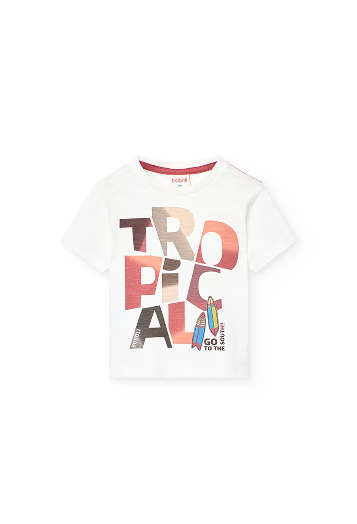 T-shirt tricot pour bébé garçon en blanc avec imprimé