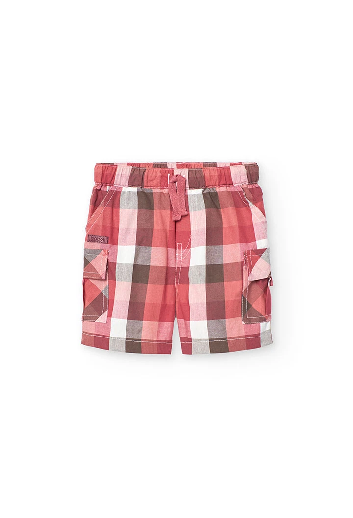 Baby poplin shorts in red and brown check pattern
