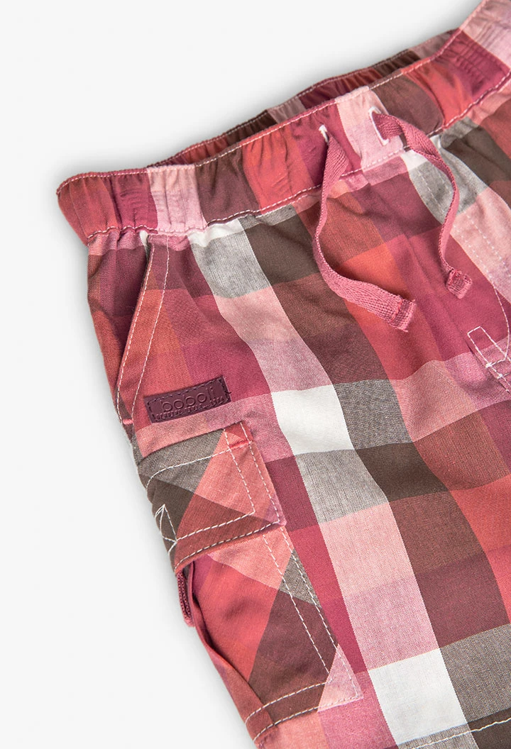 Baby poplin shorts in red and brown check pattern