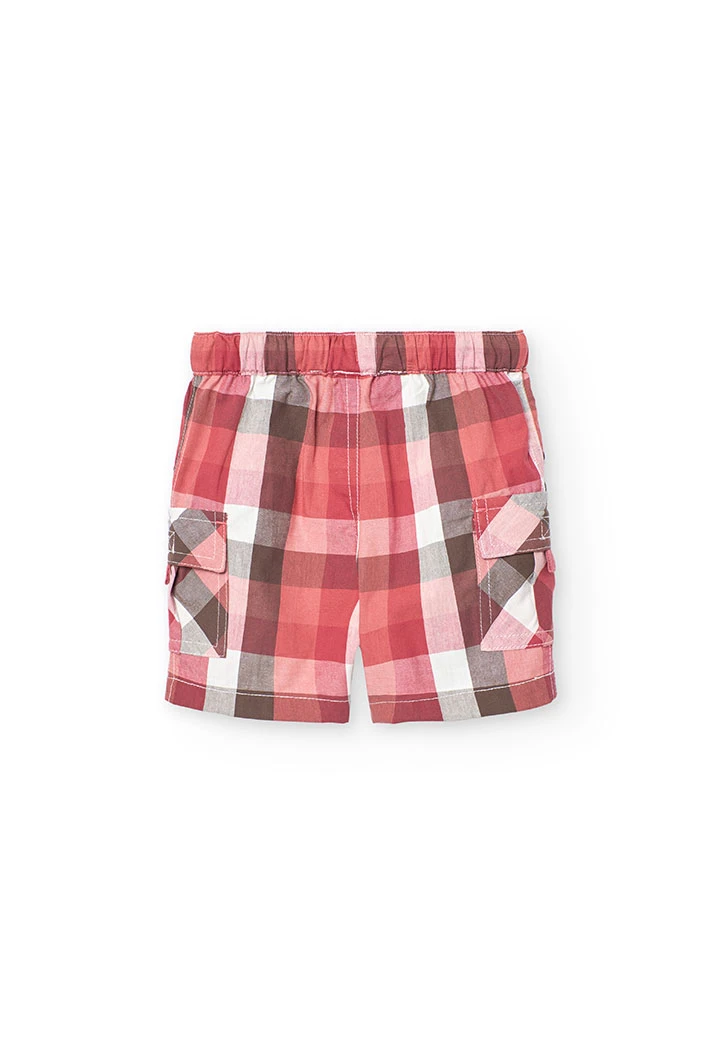 Baby poplin shorts in red and brown check pattern