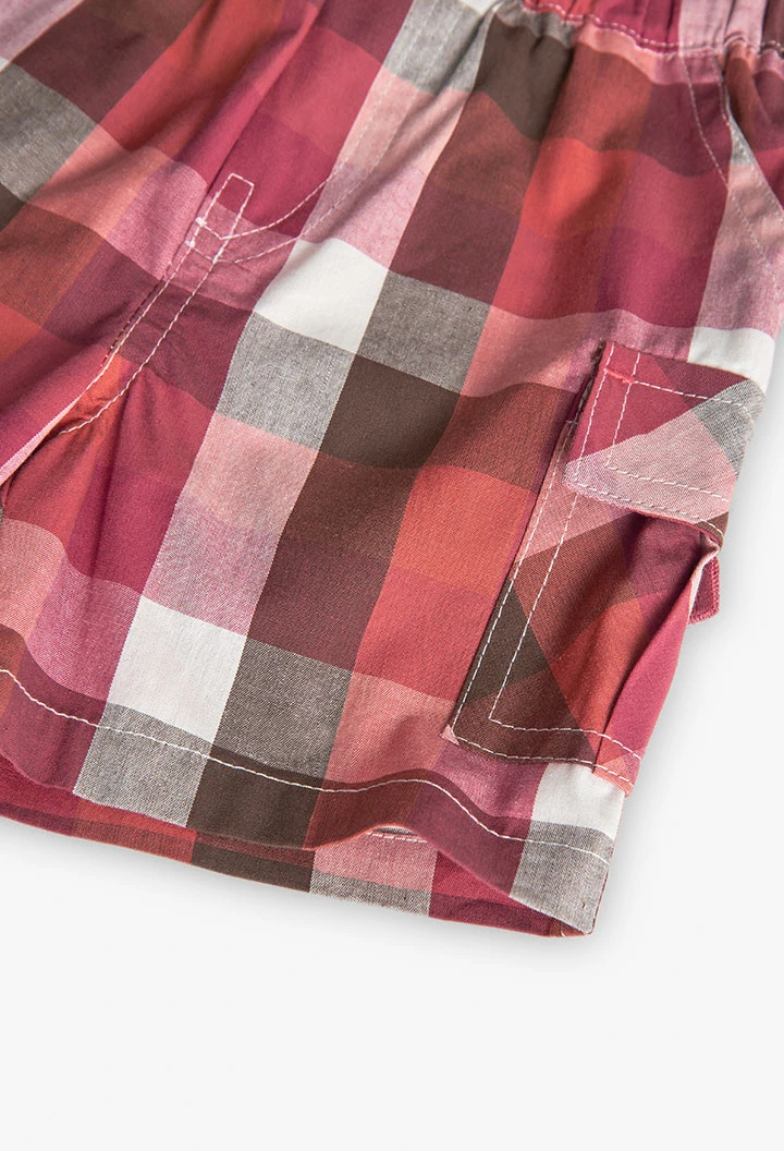 Baby poplin shorts in red and brown check pattern
