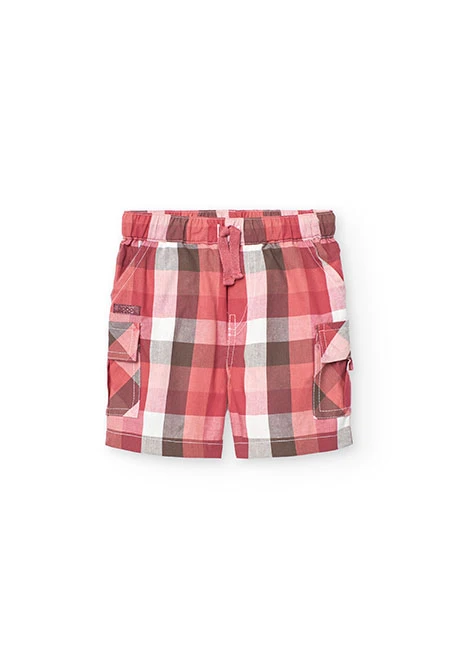 Baby poplin shorts in red and brown check pattern
