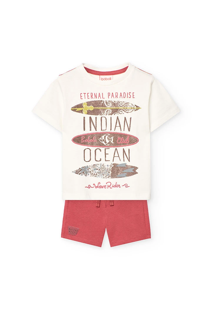 Ensemble de t-shirt et short en tricot pour bébé garçon en couleur blanche.