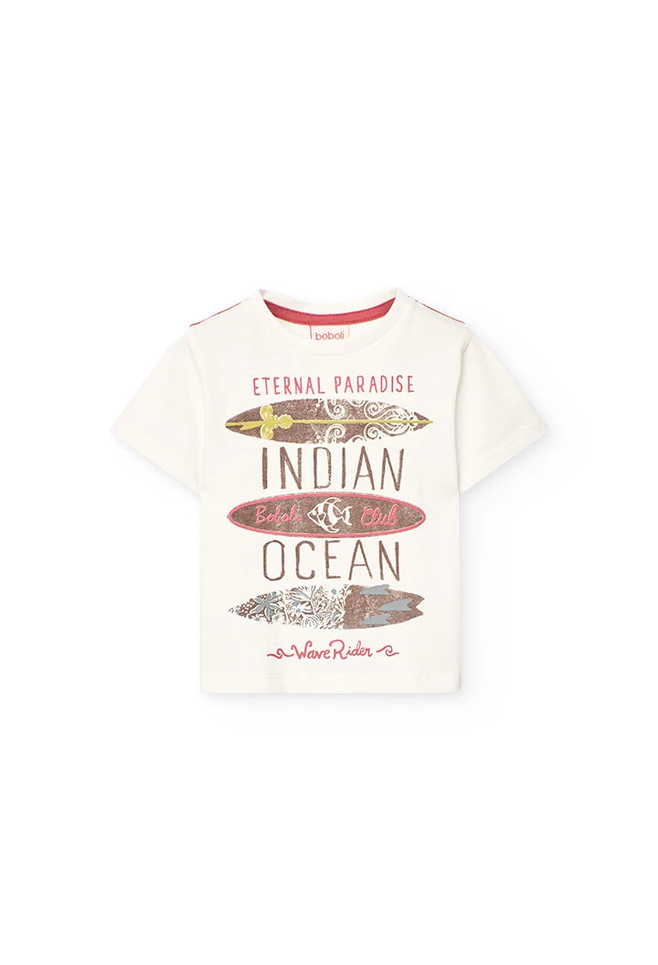 Ensemble de t-shirt et short en tricot pour bébé garçon en couleur blanche.