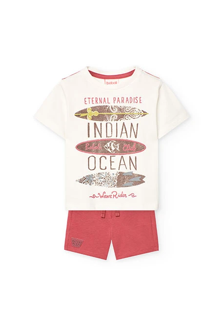 Conjunto de camiseta y pantalones cortos de punto para bebé niño en color blanco