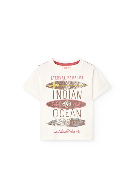 Conjunto de camiseta y pantalones cortos de punto para bebé niño en color blanco