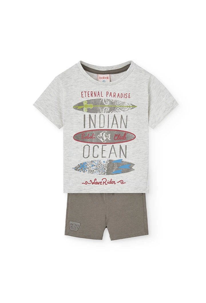Baby-Jungen-Strickshirt-Set in Rohweiß