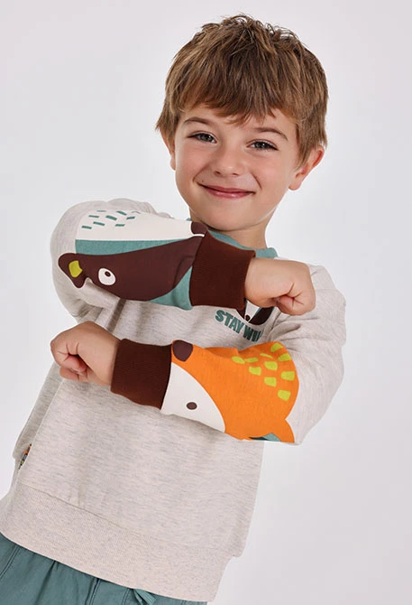 Beige fleece sweatshirt for boy