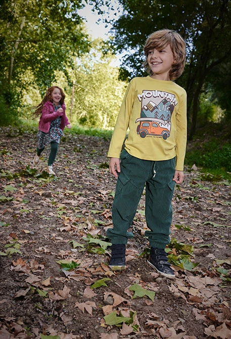 Pantaloni bambino velluto a coste verde scuro