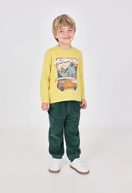 Pantalon garçon velours côtelé vert foncé
