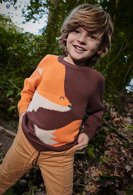 Pull garçon marron imprimé animal