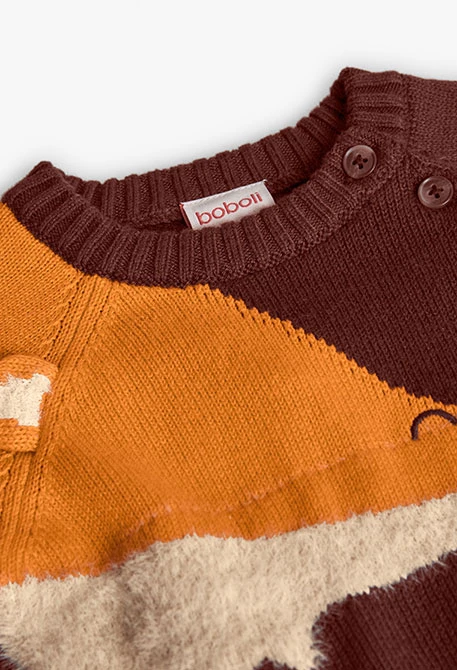 Pull garçon marron imprimé animal