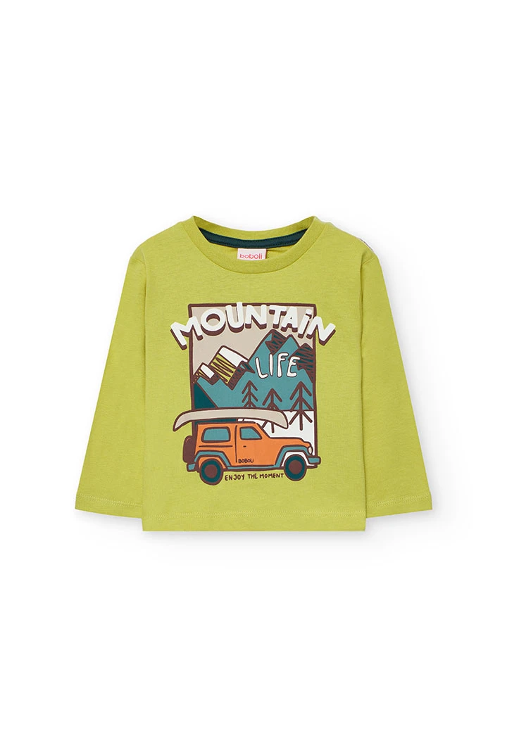 T-shirt menino verde-oliva estampada