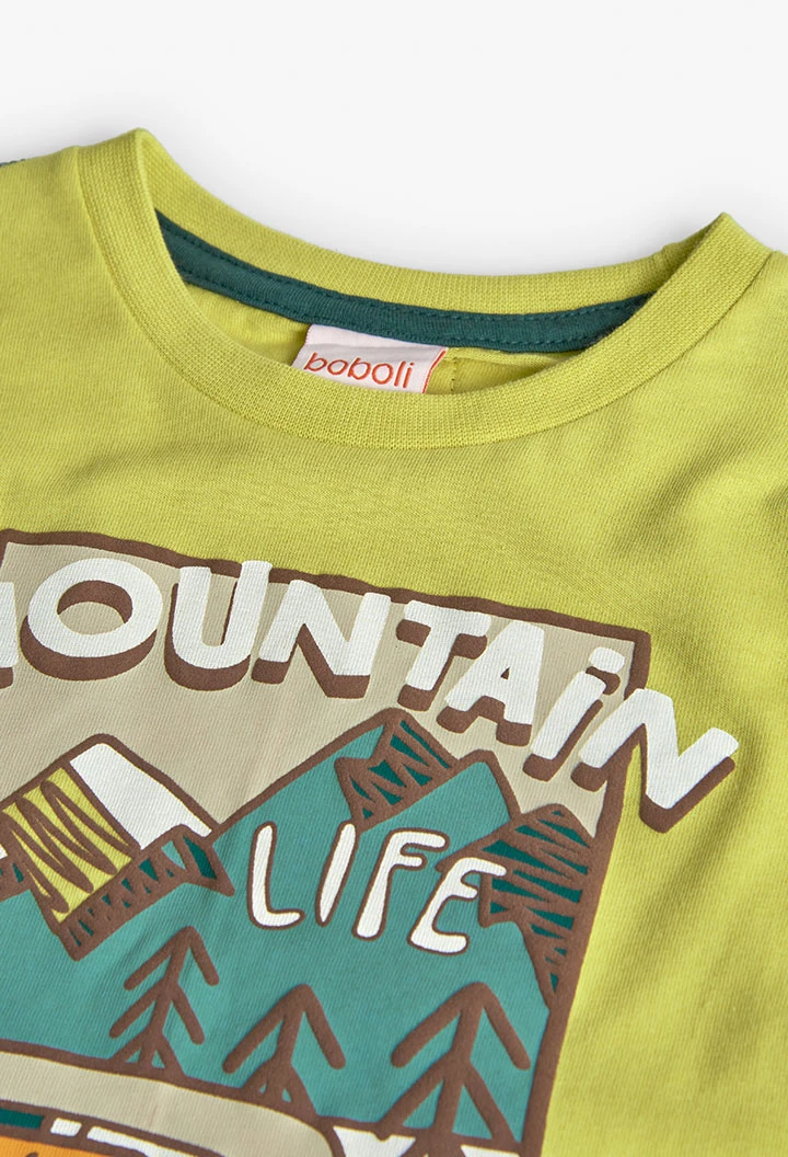 T-shirt garçon vert olive imprimé