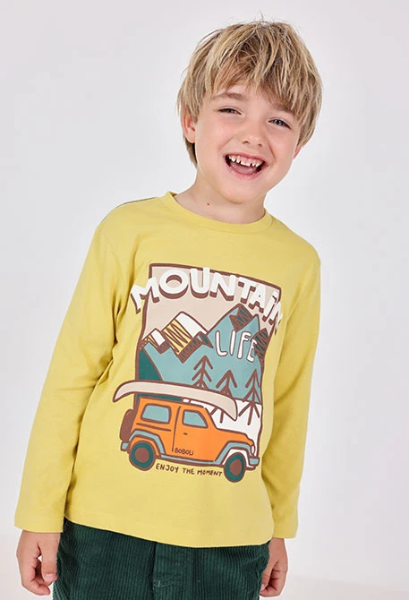 T-shirt garçon vert olive imprimé