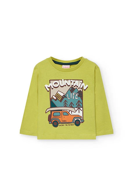 Camiseta niño verde oliva estampado