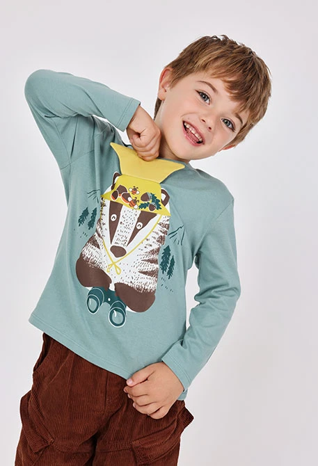 T-shirt menino malha verde água animal