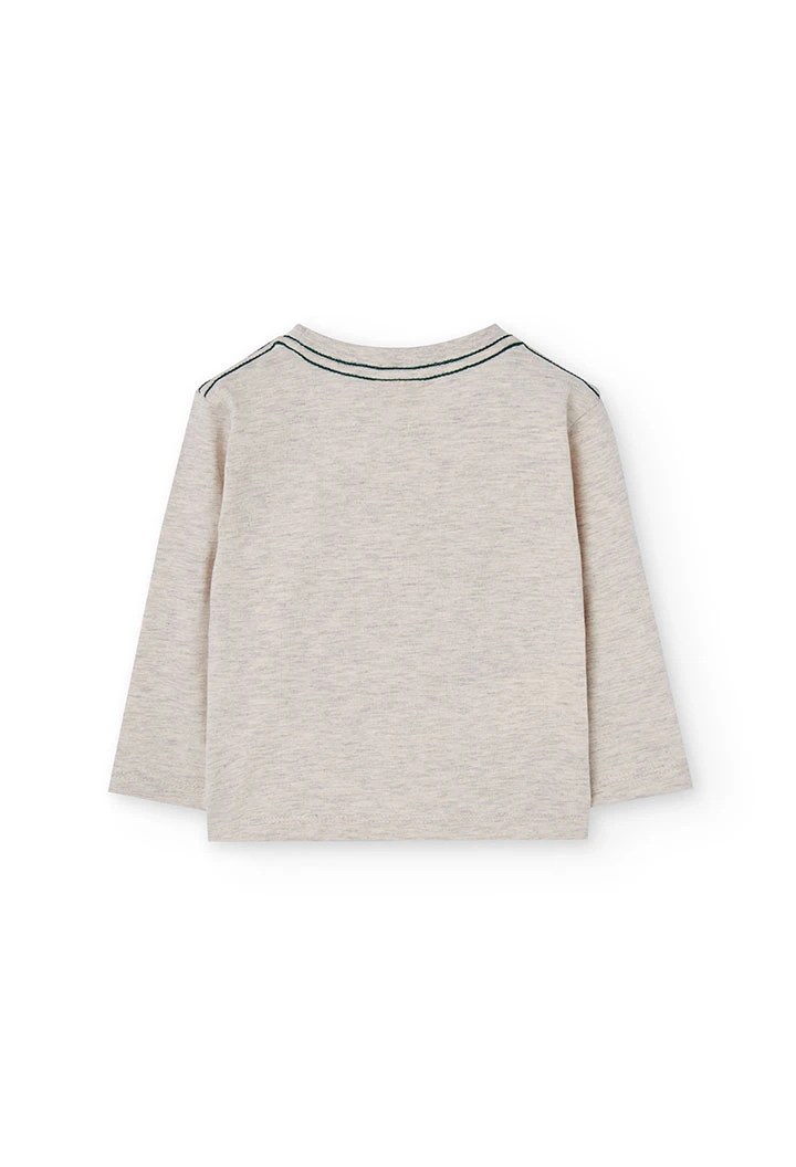 Beigefarbenes Strick-T-Shirt für Jungen mit Bären und Bergen