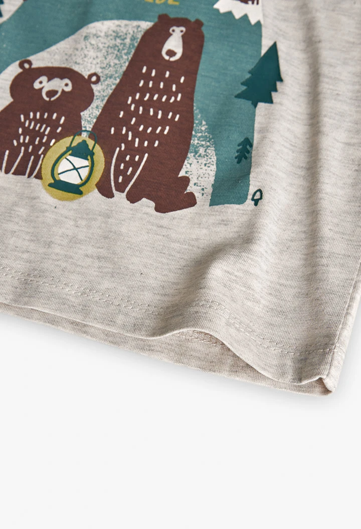 T-shirt garçon en maille beige ours montagnes