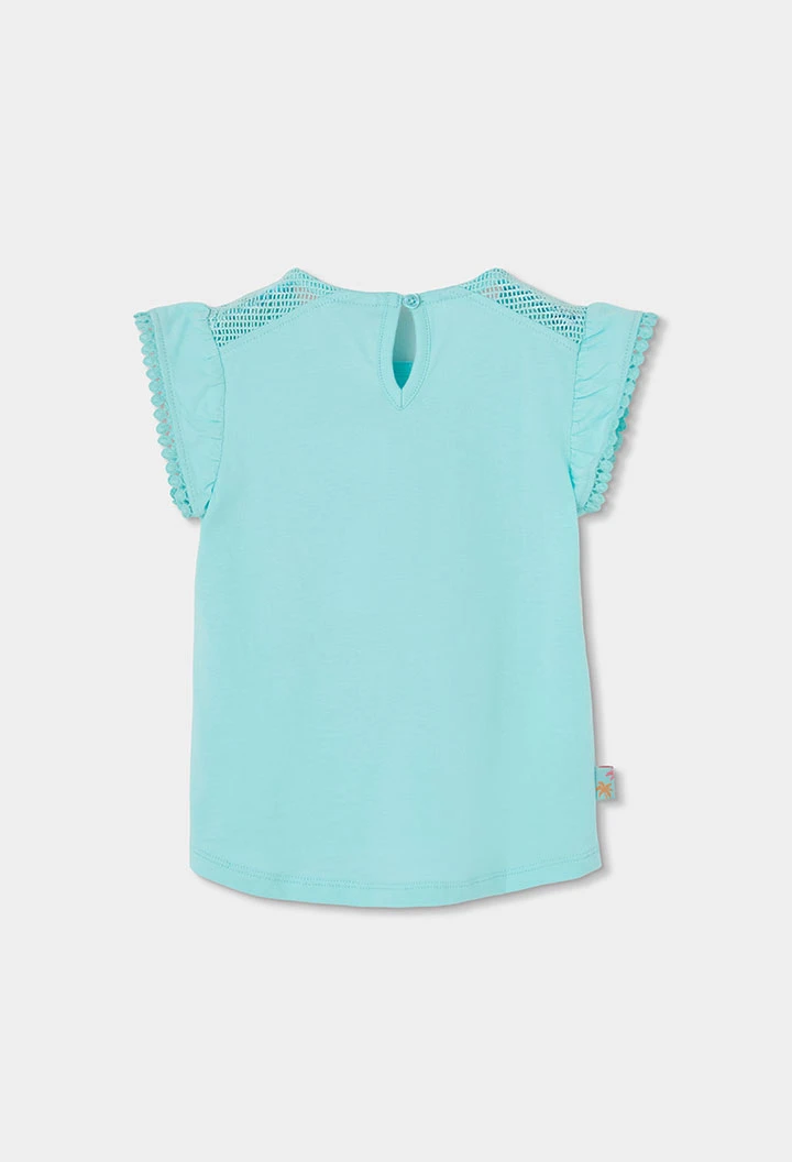 T-shirt fille en maille turquoise