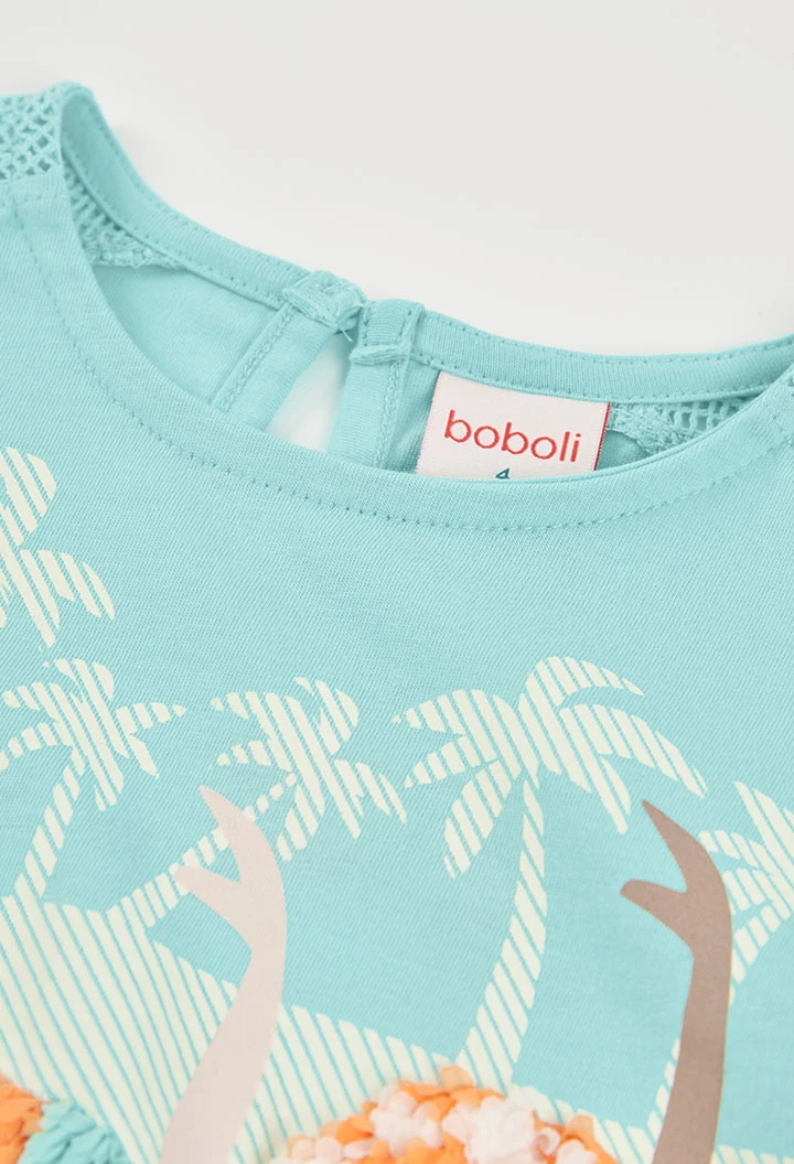 T-shirt fille en maille turquoise