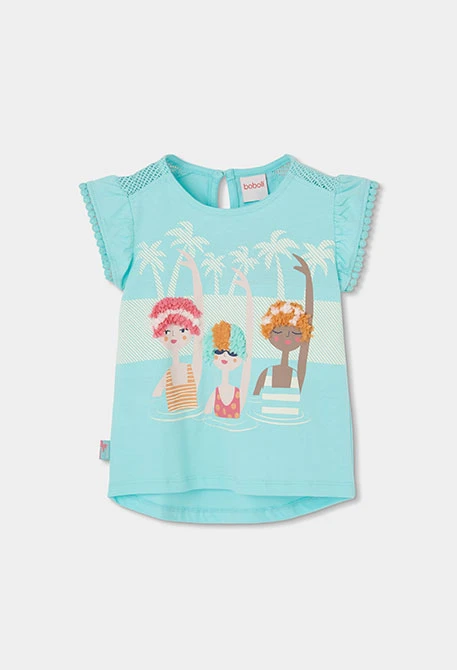 Camiseta niña punto turquesa