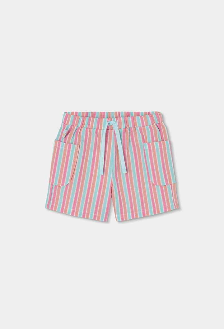 Multicolour striped poplin shorts