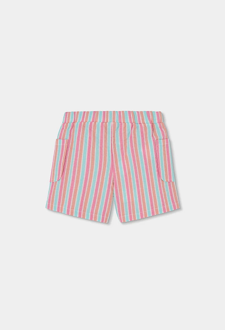 Short de popelina às riscas multicoloridas