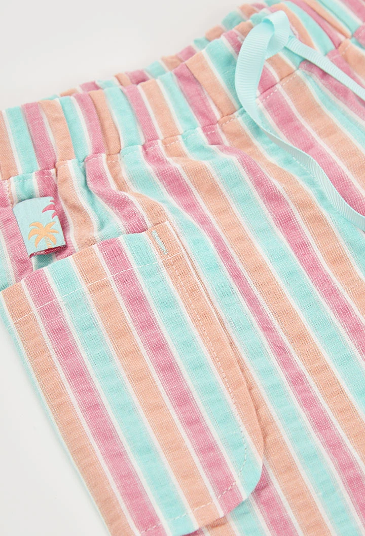 Short de popelina às riscas multicoloridas