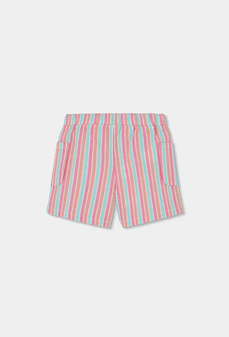 Short in popeline a righe multicolori