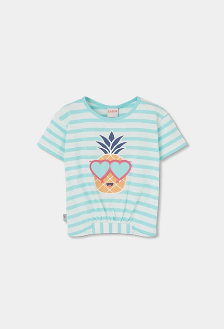 T-shirt de menina de algodão listada